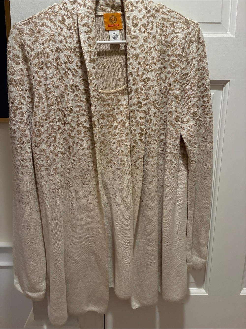Ruby Rd. Cream and Tan Leopard-Print Open-Front Cardigan